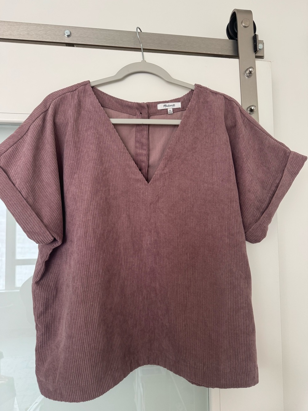 Madewell Mauve Corduroy V-Neck Top